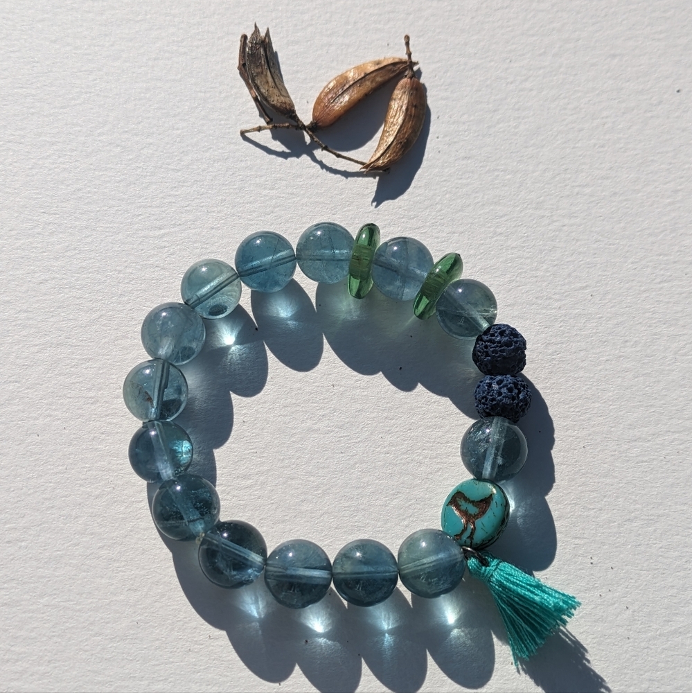 Birdie tassel essential oil diffuser blue stone bracelet